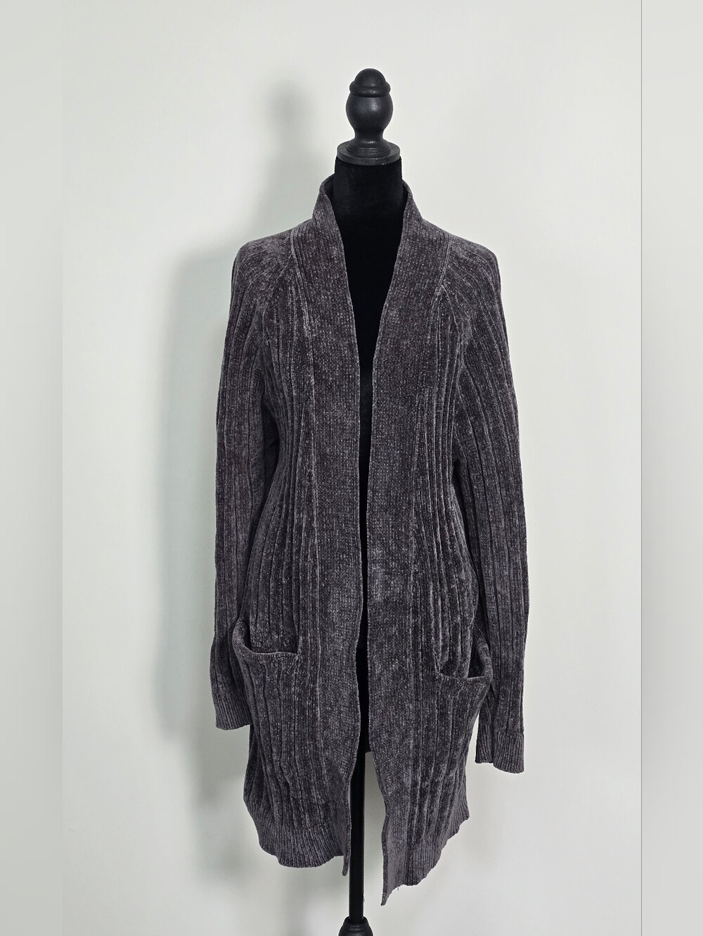 Zara Open-Front Ribbed Cardigan Sweater - Charcoal